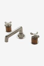 Waterworks 07-30534-90744 - Henry Low Profile Three Hole Deck Mounted Lavatory Faucet with Teak Cylinders and Metal Cross Hand