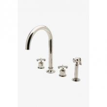 Waterworks 07-38872-69978 - Henry Three Hole Gooseneck Kitchen Faucet, Metal Cross Handles and Spray in Brass