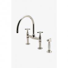 Waterworks 07-66289-39175 - Easton Vintage Two Hole Bridge Gooseneck Kitchen Faucet, Metal Cross Handles and White Porcelain S