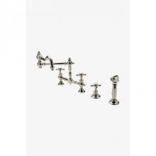 Waterworks 07-77510-81438 - Julia Two Hole Bridge Articulated Kitchen Faucet, Metal Cross Handles and Spray in Nickel