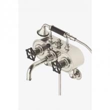 Waterworks 09-93540-37905 - Regulator Exposed Wall Mounted Tub Filler with 2.5gpm Handshower and Black Wheel Handles in Nickel