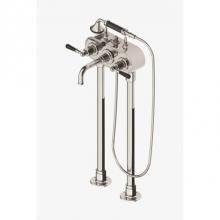Waterworks 09-61393-99619 - Regulator Exposed Floor Mounted Tub Filler with 2.5gpm Handshower and Black Lever Handles in Nicke