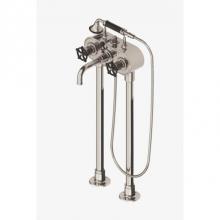 Waterworks 09-70714-44775 - Regulator Exposed Floor Mounted Tub Filler with 2.5gpm Handshower and Black Wheel Handles in Chrom