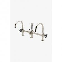 Waterworks 07-57182-50902 - Regulator Gooseneck Double Spout Marquee Kitchen Faucet, Black Wheel Handles and Spray in Matte Ni