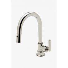 Waterworks 07-42651-65906 - Henry Mid-Size One Hole Gooseneck Kitchen Faucet with Metal Lever Handle Pull Down Spray in Brass,