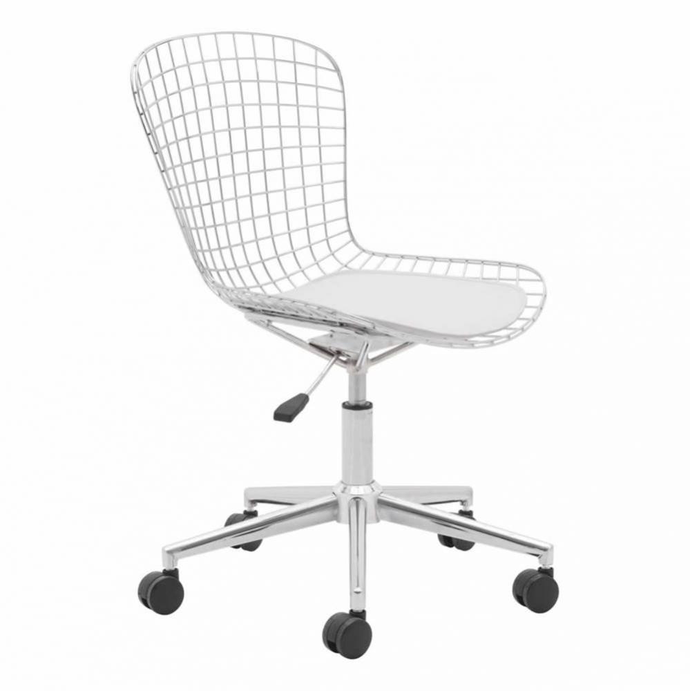 Wire Office Chair Chrome and White Cushion