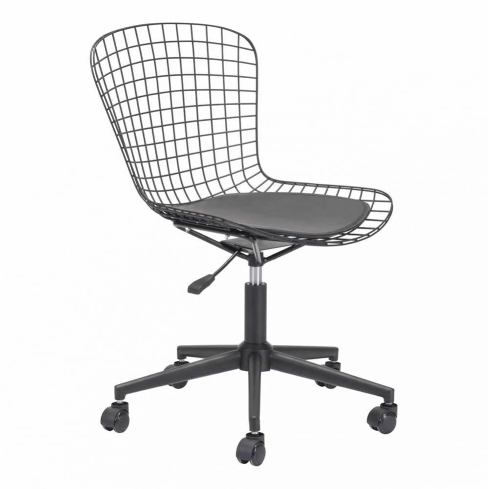 Wire Office Chair Black and Black Cushion