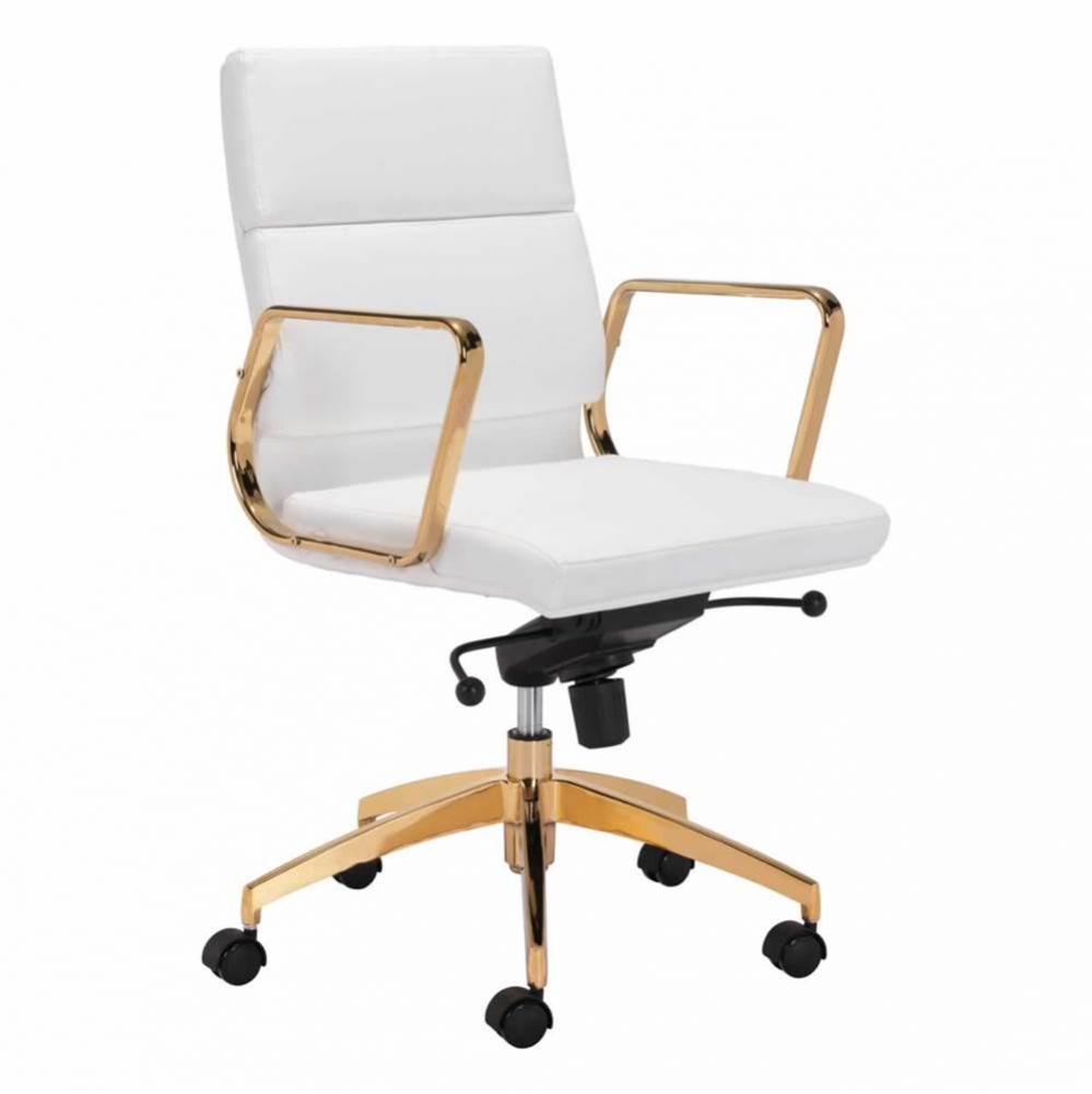 Scientist Low Back Office Chair White & Gold