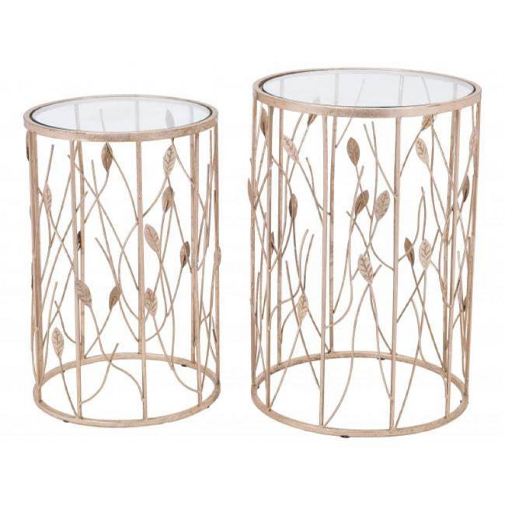 Set of 2 Sage Side Tables Clear and Gold