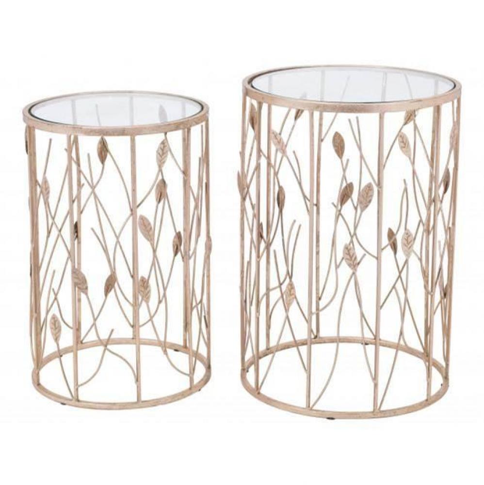 Set of 2 Sage Side Tables Clear and Gold