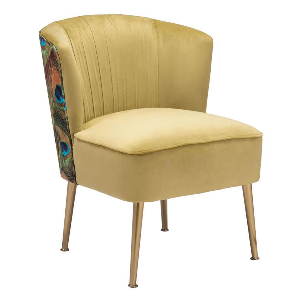 Tabitha Accent Chair Green, Gold and Peacock Print