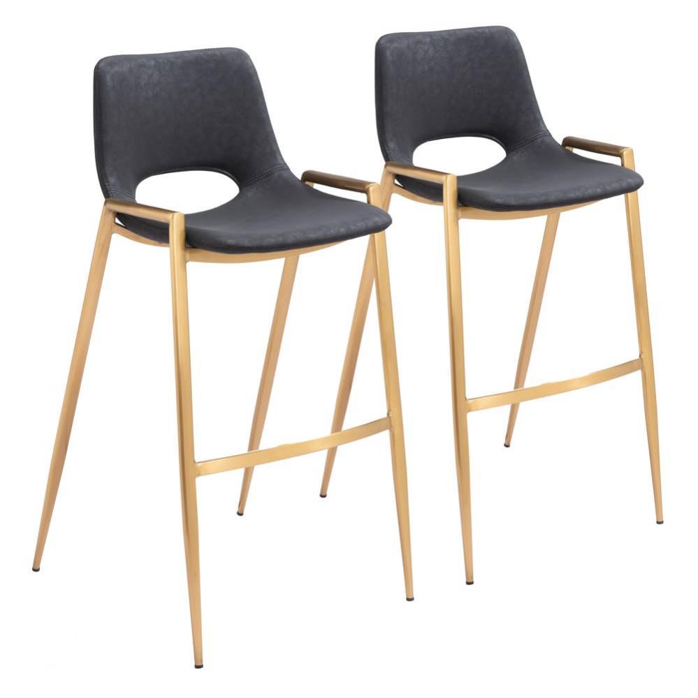 Desi Barstool Chair (Set of 2) Black and Gold