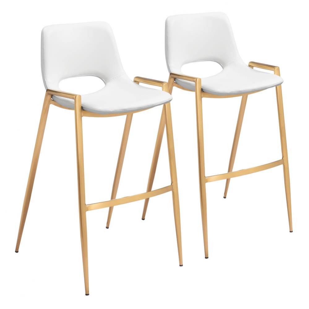 Desi Barstool Chair (Set of 2) White and Gold