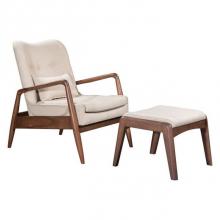 Zuo 100536 - Bully Lounge Chair and Ottoman Beige