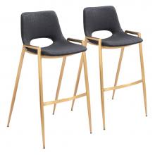 Zuo 109555 - Desi Barstool Chair (Set of 2) Black and Gold