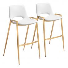 Zuo 109556 - Desi Barstool Chair (Set of 2) White and Gold