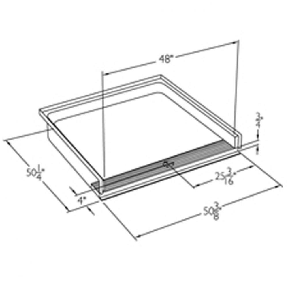 48 x 48 VA code compliant gelcoat shower base with integral trench