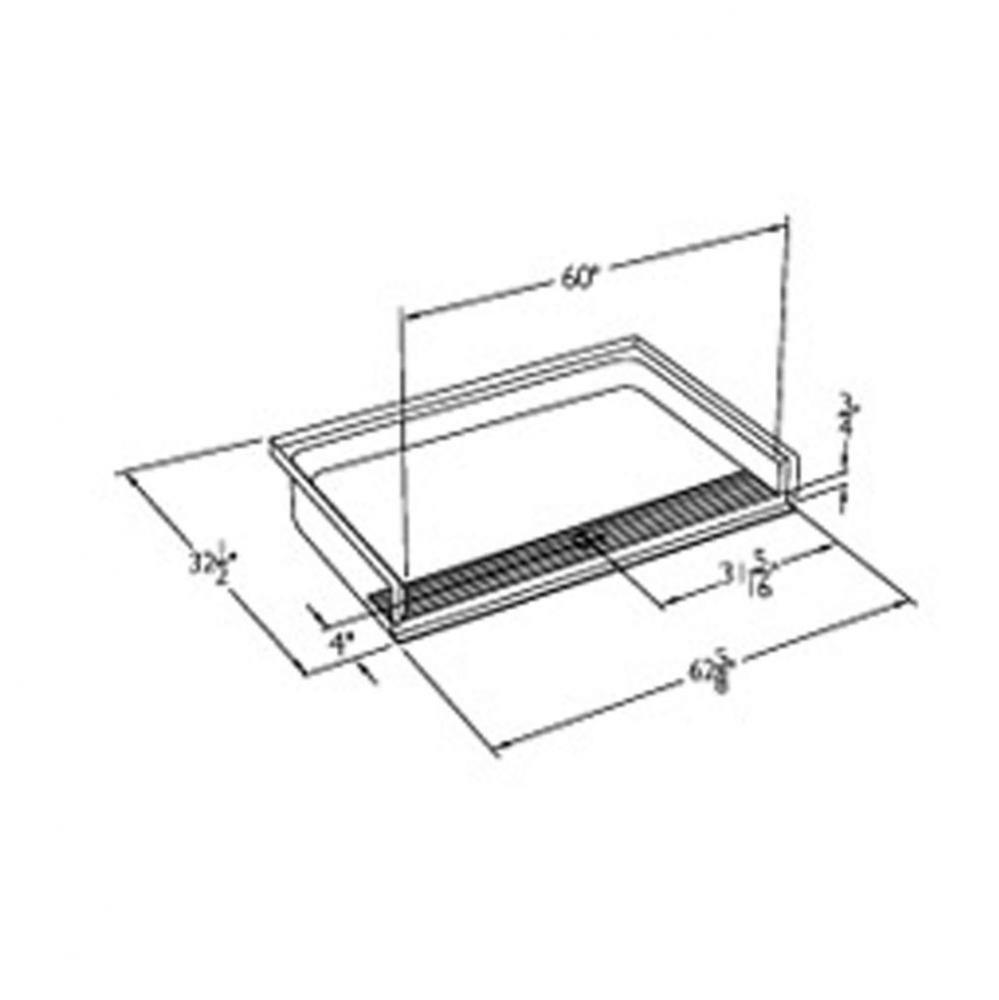 60 x 30 code compliant gelcoat roll in shower base with integral trench