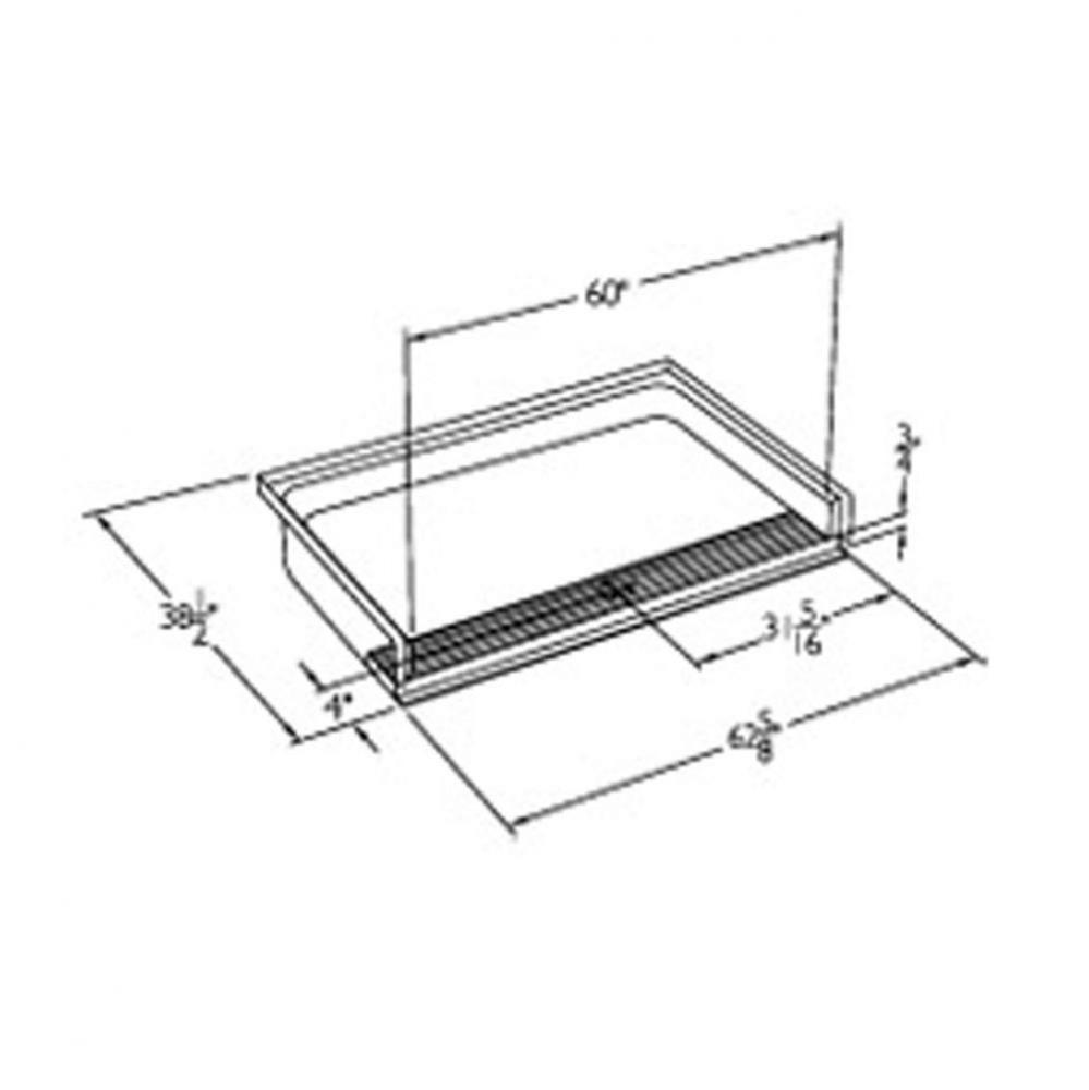 60 x 36 code compliant gelcoat roll in shower base with integral trench