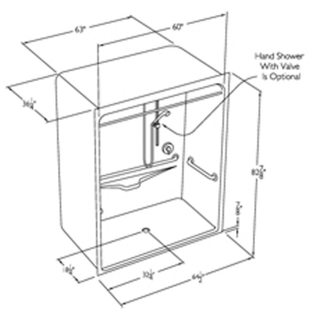 60 x 36 acrylic code compliant roll in shower with dome