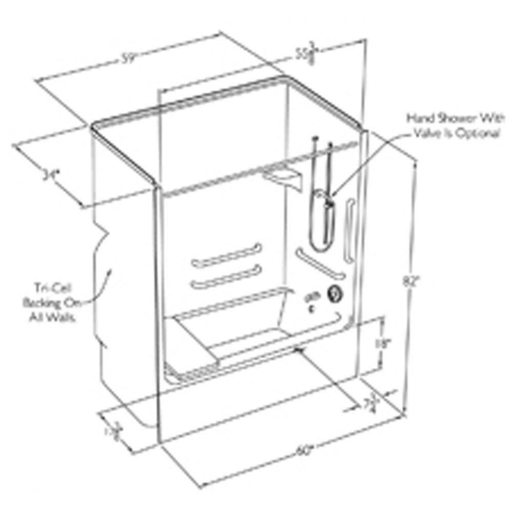 60 x 32 code compliant acrylic tub shower with open