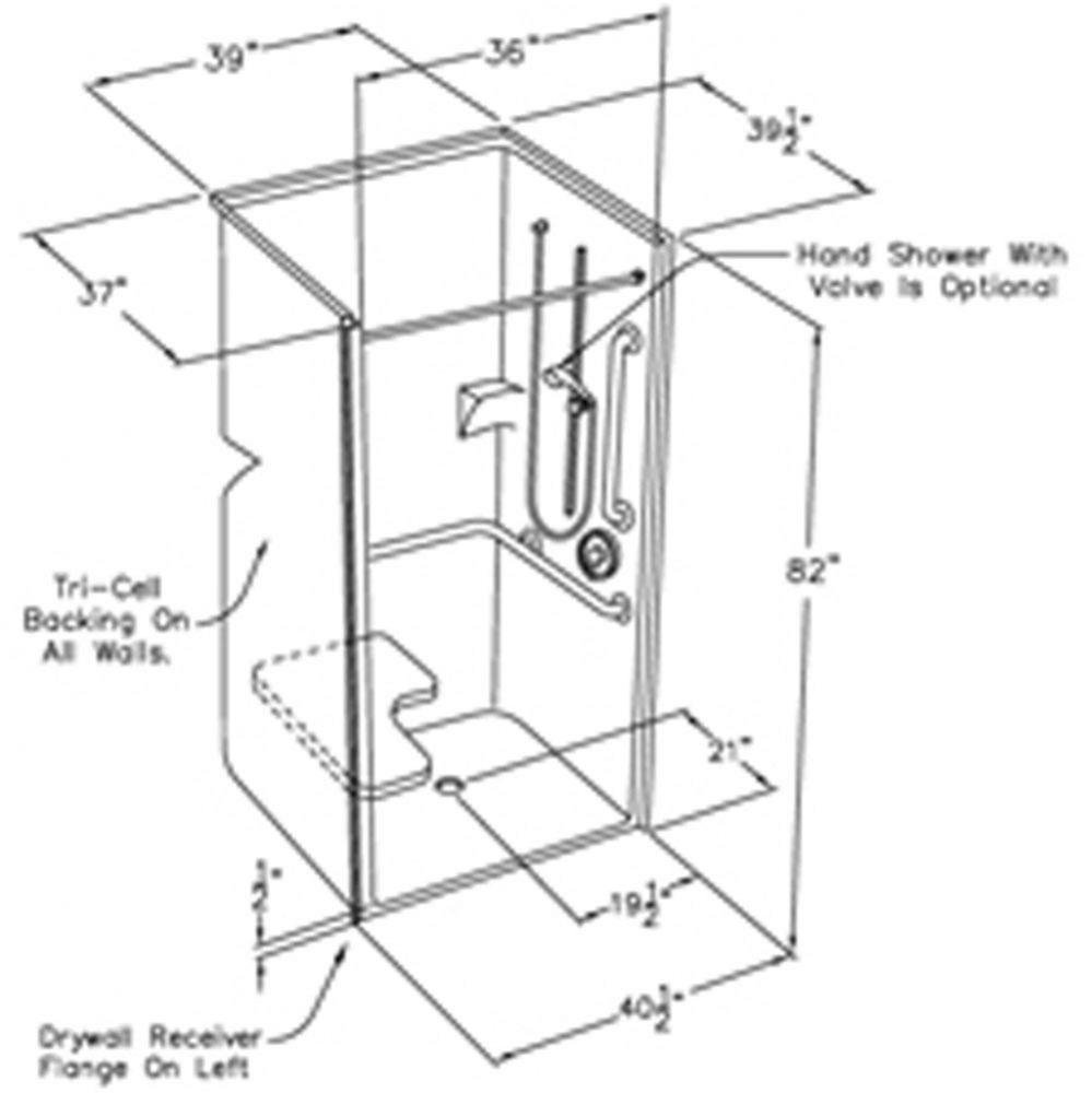 36 x 36 code compliant solid surface transfer shower with integral return