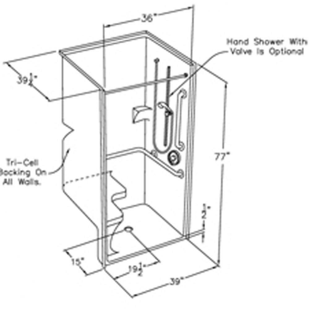 36 x 36 accessible gelcoat transfer shower with molded