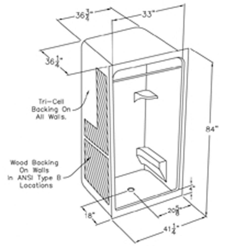 36 x 36 code compliant acrylic transfer shower with dome top and four inch