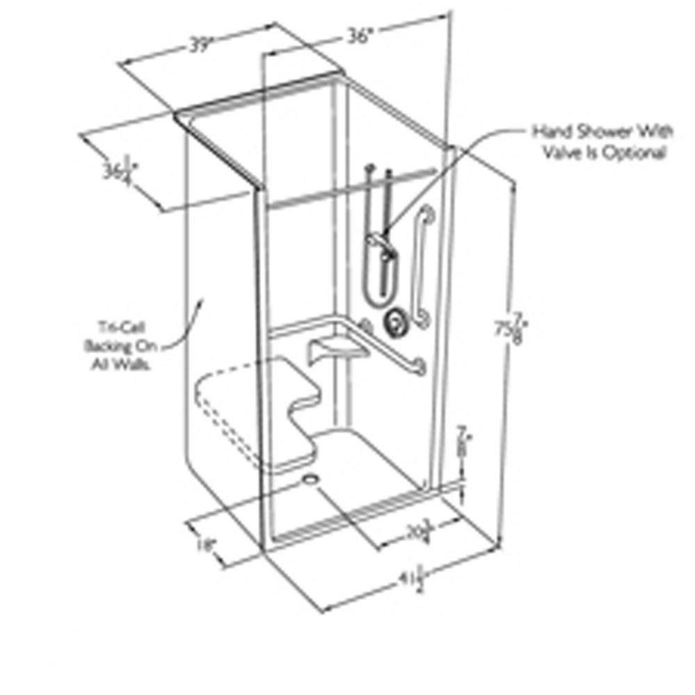 36 x 36 code compliant acrylic transfer shower with open