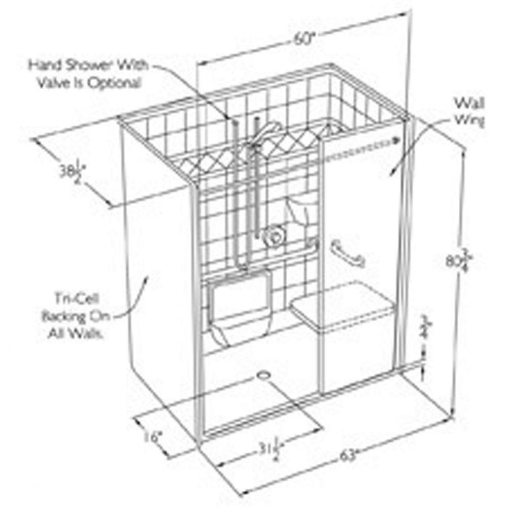 Non-Code Accessible Roll-In Shower with Wing