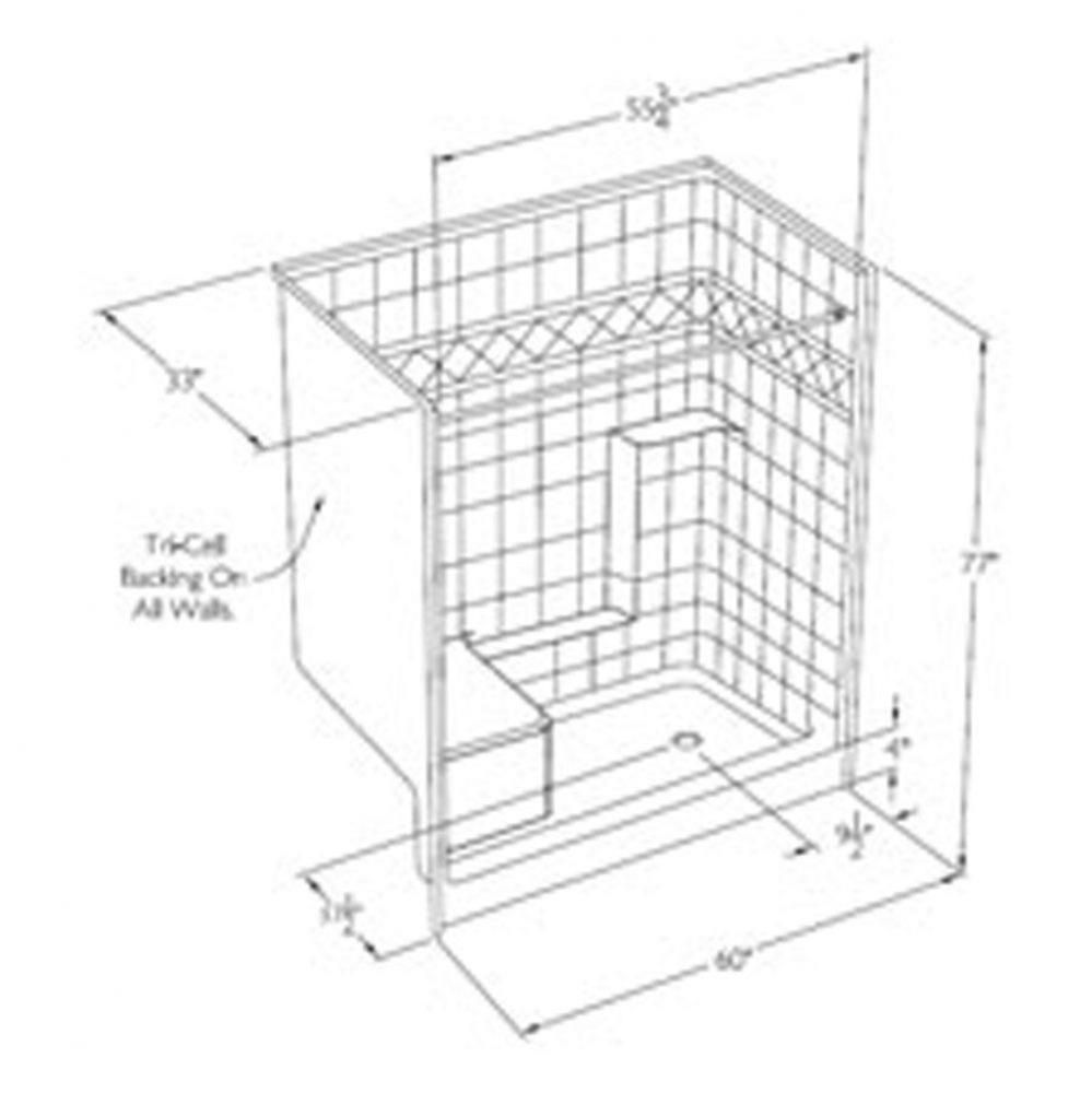 Millennia tile-pattern solid-surface shower with integral