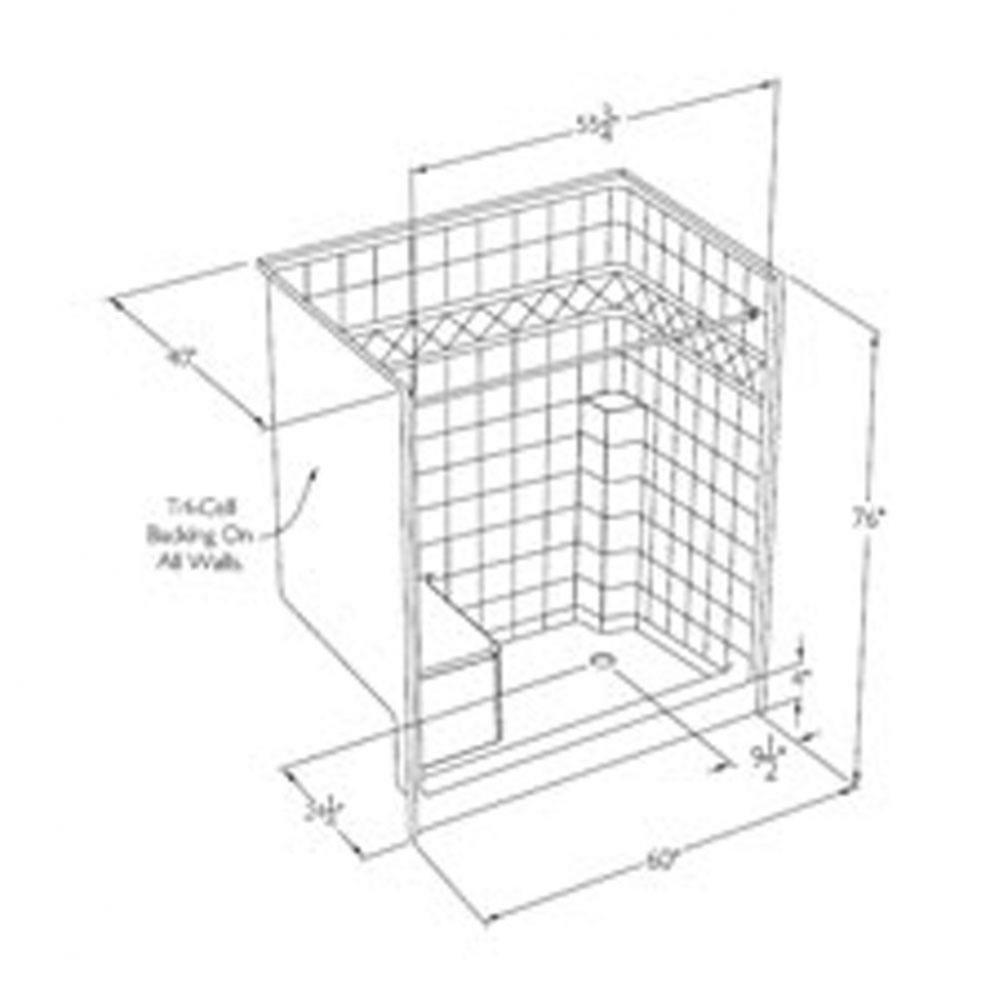 Millennia tile-pattern solid-surface shower with integral