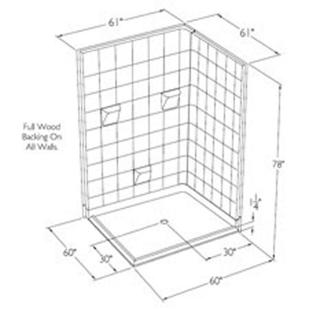 Multi-piece, tile-pattern gelcoat barrier-free shower,