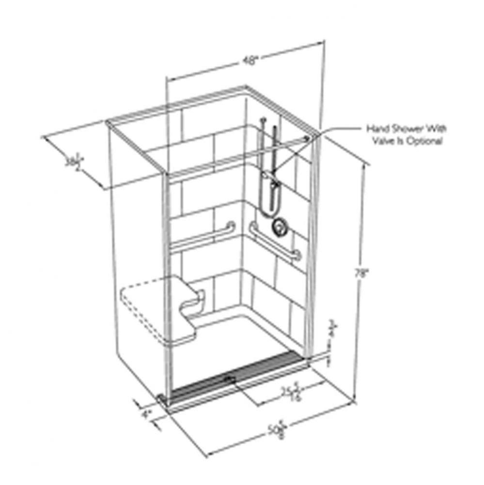 50 x 38 solid surface one piece transfer shower with integral trench