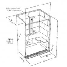 Comfort Designs XST6232TR.75 1P L-Bar - 60 x 30 code compliant gelcoat one piece roll in shower with integral trench
