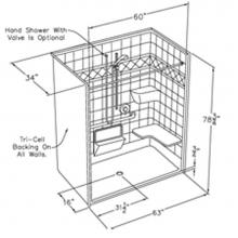 Comfort Designs SST6333BF COL L-Bar - 60 x 32 code compliant solid surface one piece roll in shower with change of level