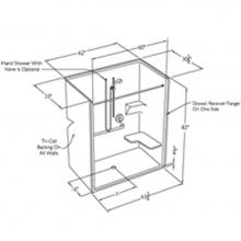 Comfort Designs XSS6282BF L-Bar - 60 x 36 code compliant gelcoat roll in shower with return