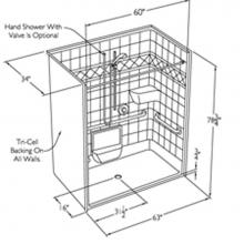 Comfort Designs XST6333BF COL U-Bar - 60 x 32 code compliant gelcoat one piece  roll in shower with change of level