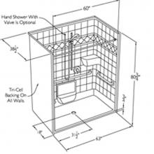 Comfort Designs XST6336BF COL U-Bar - 60 x 36 code compliant gelcoat roll in shower with change of level