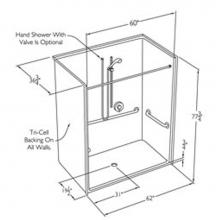 Comfort Designs SSS6237BFCOL U-Bar - 60 x 36 code compliant solid surface/gelcoat roll in