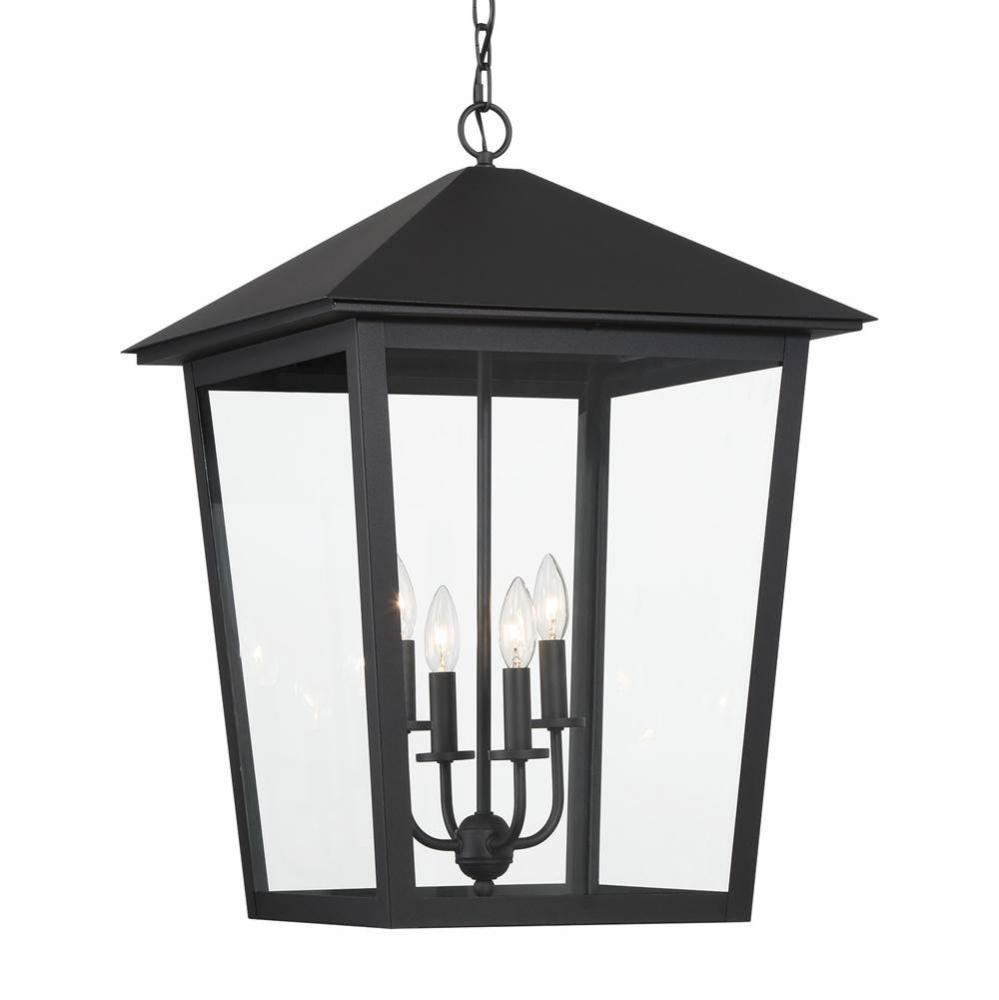 Noble Hill 4-Light Sand Coal Outdoor Hanging with Clear Glass Shade
