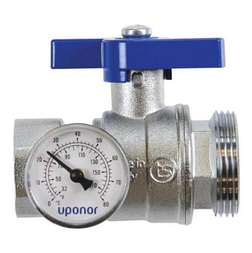 Stainless-Steel Manifold Supply And Return 1'' Fnpt Ball Valve With Temperature Gauge, S
