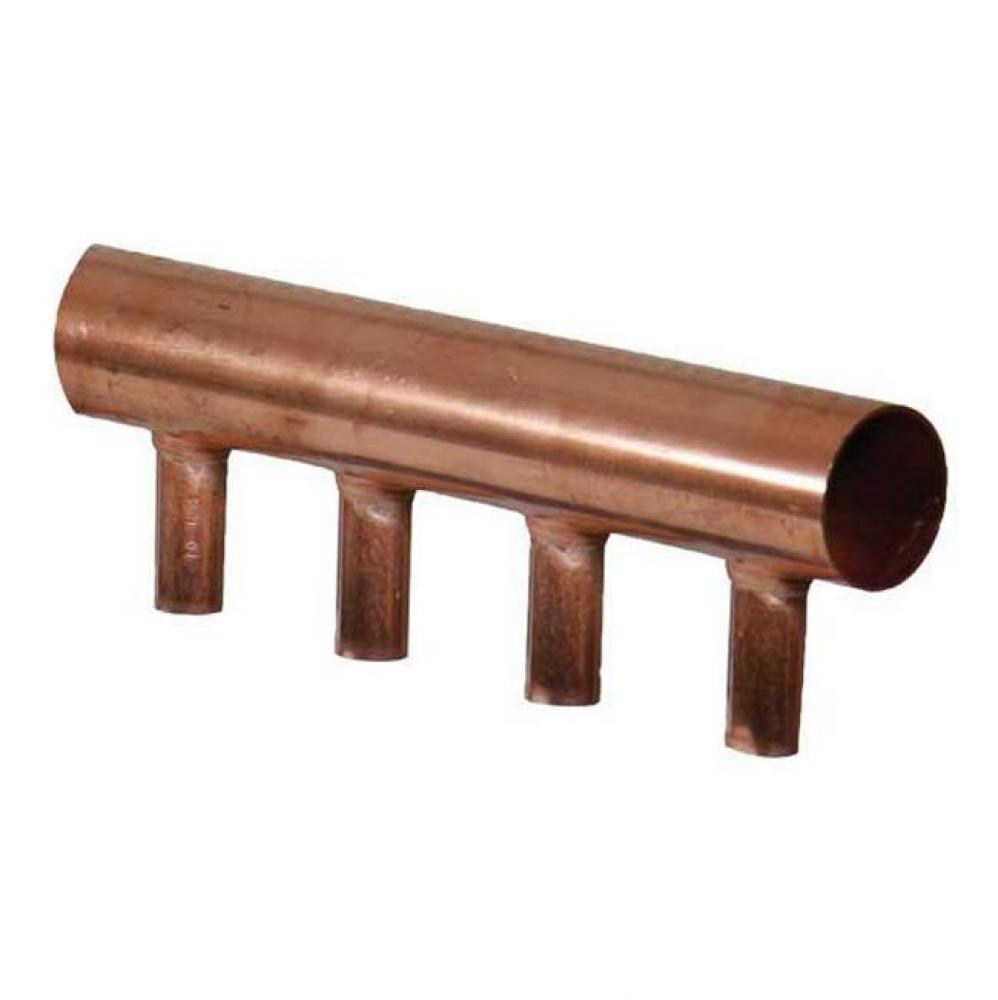 1'' Copper Valveless Manifold, 4 outlets, 1/2'' sweat, 1 1/2'' on ce