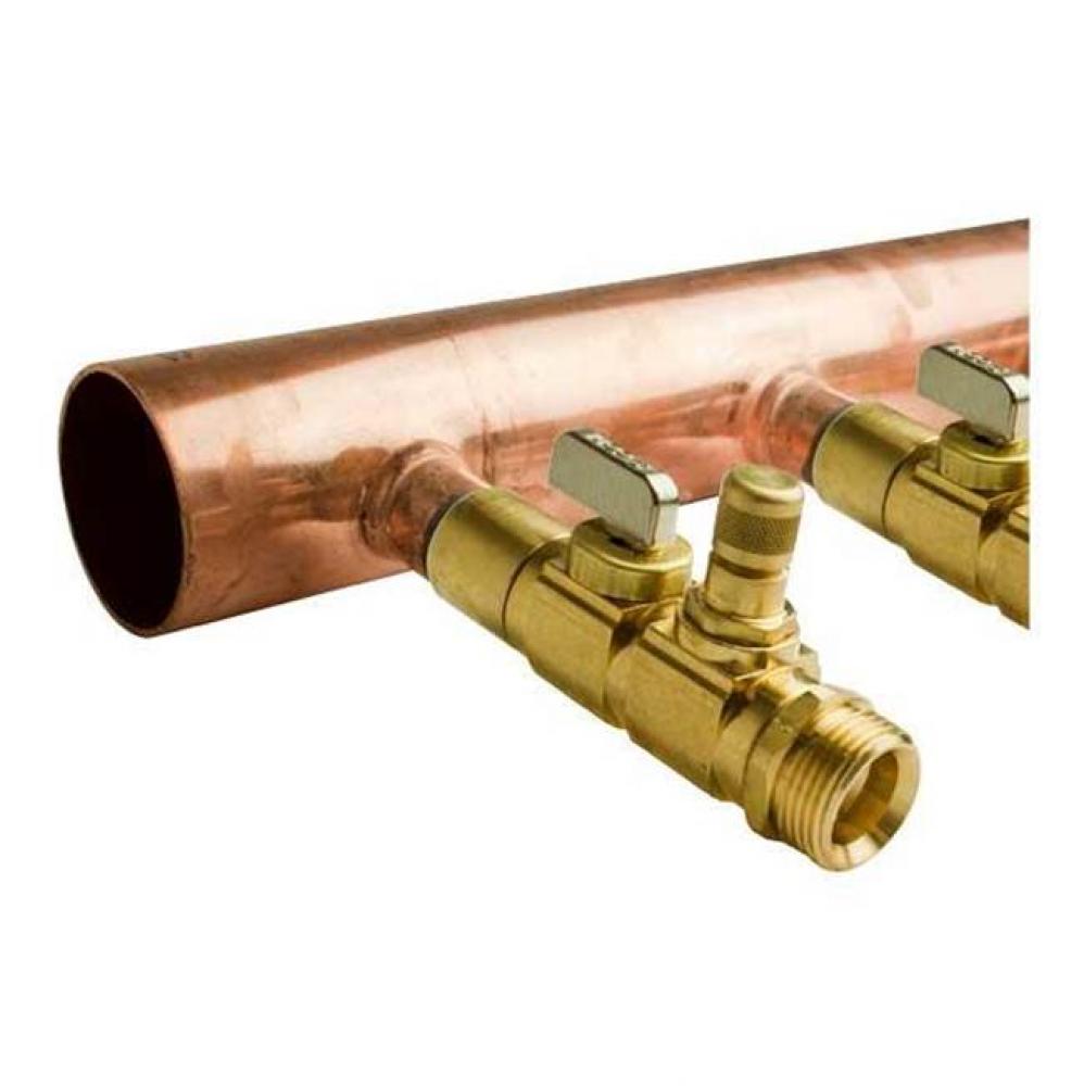 2'' X 4' Copper Valved Manifold With R20 Threaded Ball And Balancing Valves, 12 Out