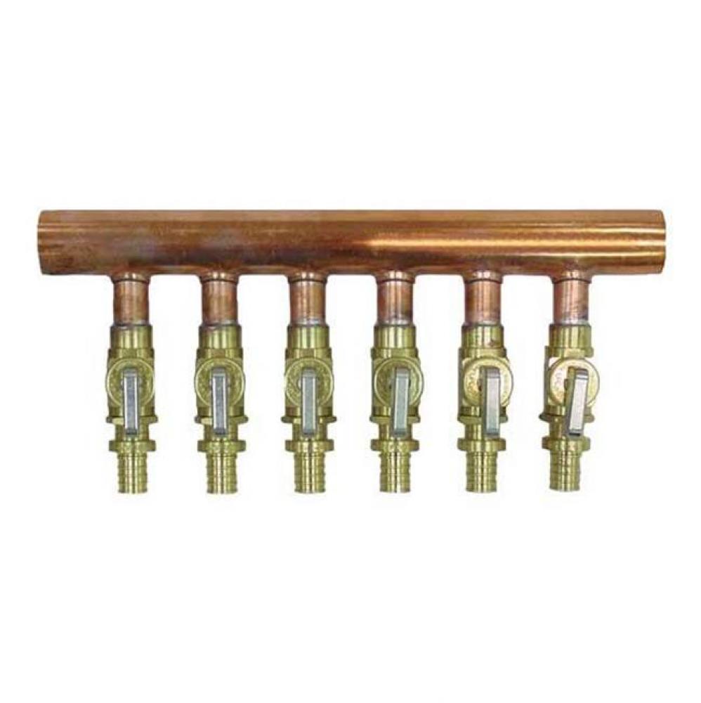 1'' Copper Manifold With Lf Brass 1/2'' Propex Ball Valve, 6 Outlets