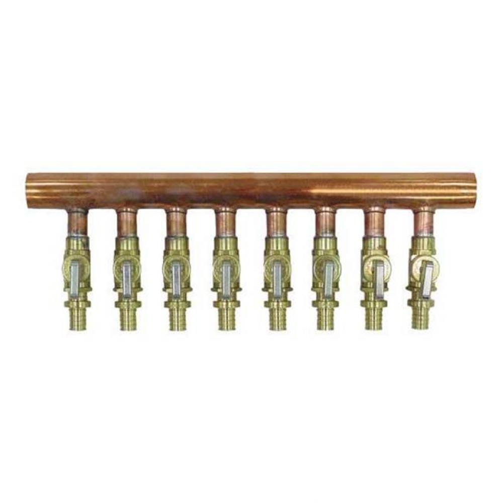 1'' Copper Manifold With Lf Brass 1/2'' Propex Ball Valve, 8 Outlets