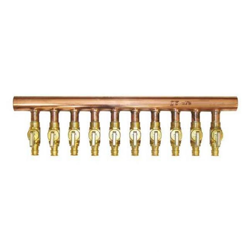 1'' Copper Manifold With Lf Brass 1/2'' Propex Ball Valve, 10 Outlets