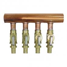 Uponor LF2500400 - 1'' Copper Manifold With Lf Brass 1/2'' Propex Ball Valve, 4 Outlets