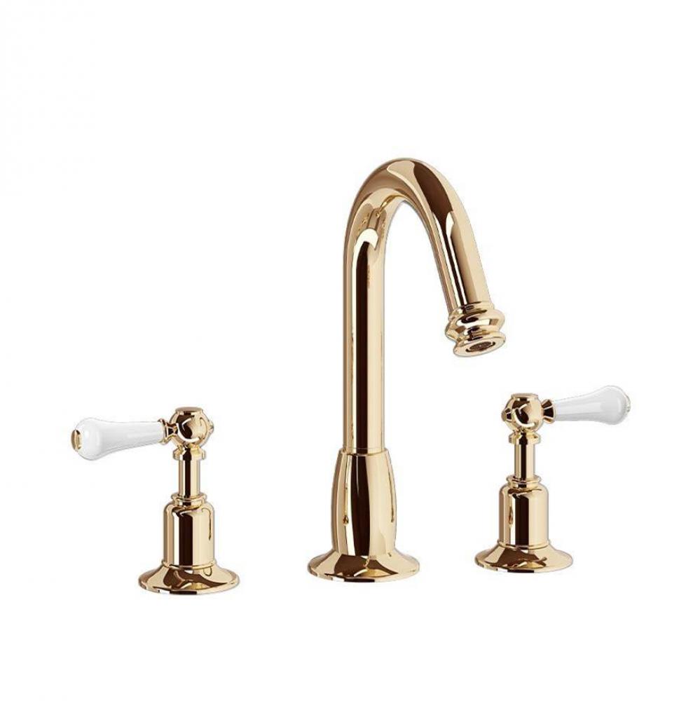 Belgravia Widespread Basin Faucet with Tall Spout and White Lever Handles B