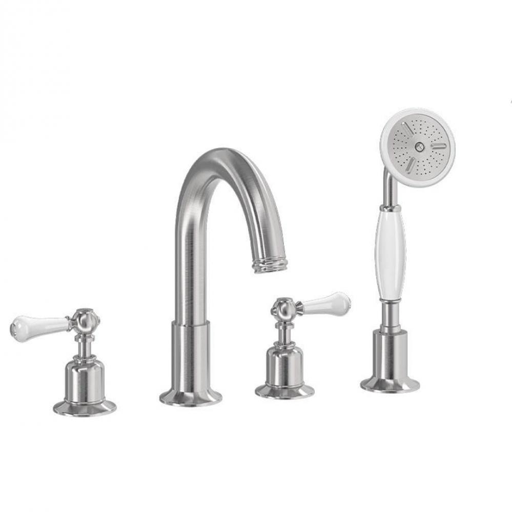 Belgravia Deck Tub Faucet with White Lever Handles SN